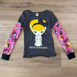 Harajuku Mini Girls Long Sleeve Cursed To Cuteness Halloween Gray Size 6/6X Y2K